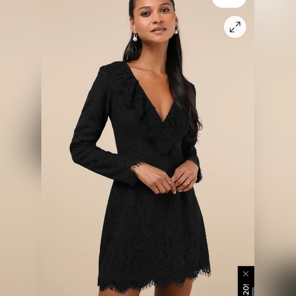 NWT Lulus Evangeline Goth Black Lace Long Sleeve Dress‎ Sz Large